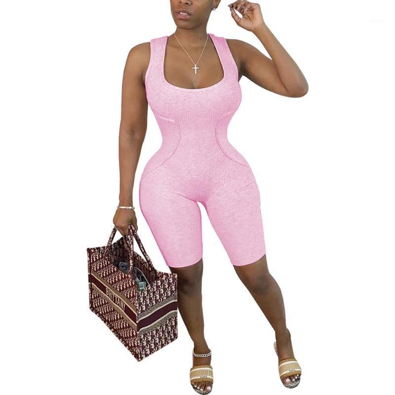 

Women's Jumpsuits & Rompers Summer Fitness Knit Rib Playsuit Women Sexy Sleeveless O Neck Biker Shorts Bodycon Womens Jumpsuit Overalls Club, Black;white