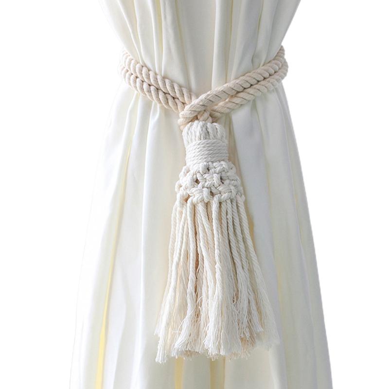 

Curtain & Drapes Wooden Beads Holder Cotton Tassel Tieback Buckle Strap Drapery Holdbacks Home Farmhouse Decoration