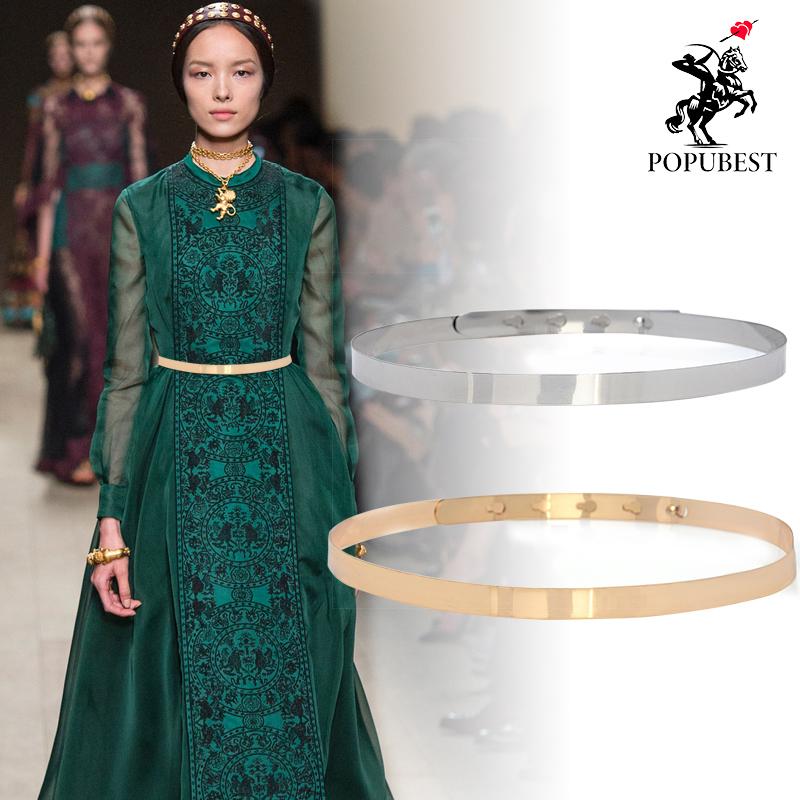 

Belts Fashion Women Adjustable Metal Waist Gold Silver Color Plate Vintage Lady Simple Chains Mirror Waistband 2021, Black;brown