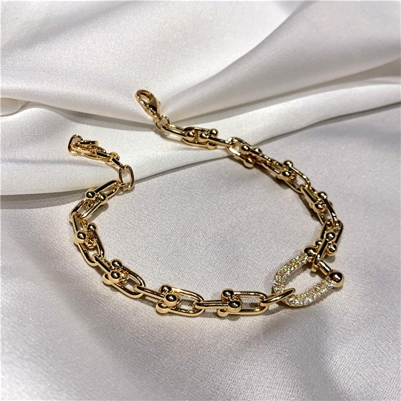 

Other Bracelets Trendy Design 14K Real Gold Geometry Metal Bracelet For Women Korean Fashion Temperament Jewelry Shiny Zircon Gi, Golden;silver
