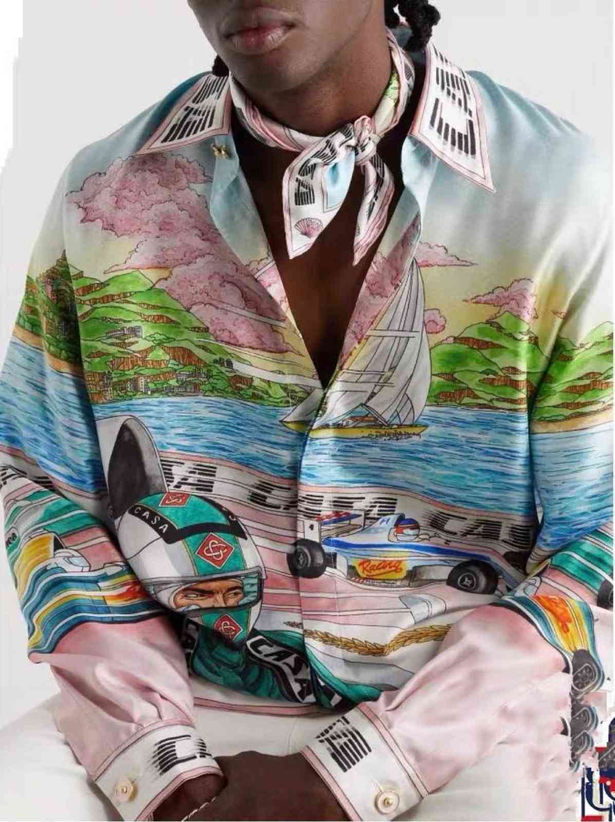 

New Casablanca Green Racing Printed Sicilian Sailboat Coast Hawaii Long Sleeve Shirt, As shown in figure