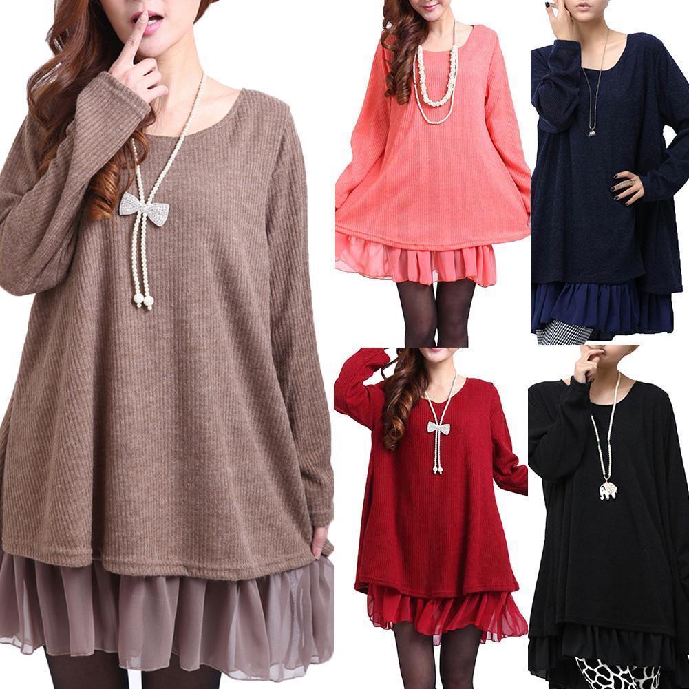 

plus size kimono sleeve women casual dresses long sleeve fake two pieces back slit bowknot mini dress, Black;gray