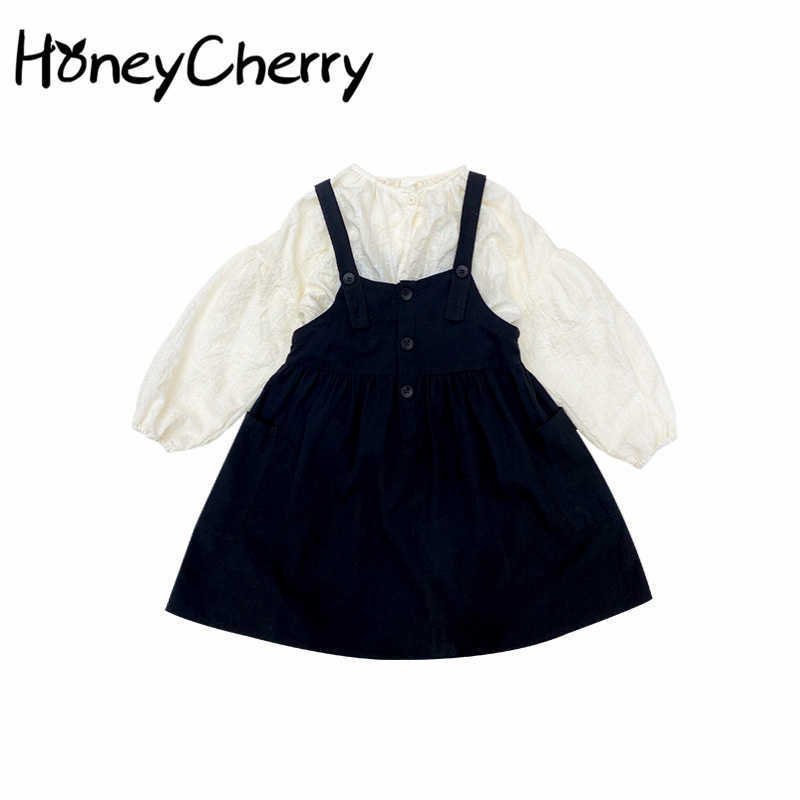 

Girls suit spring girl suspender skirt shirt two-piece suit baby girl clothes baby girl clothes set 210701, Black