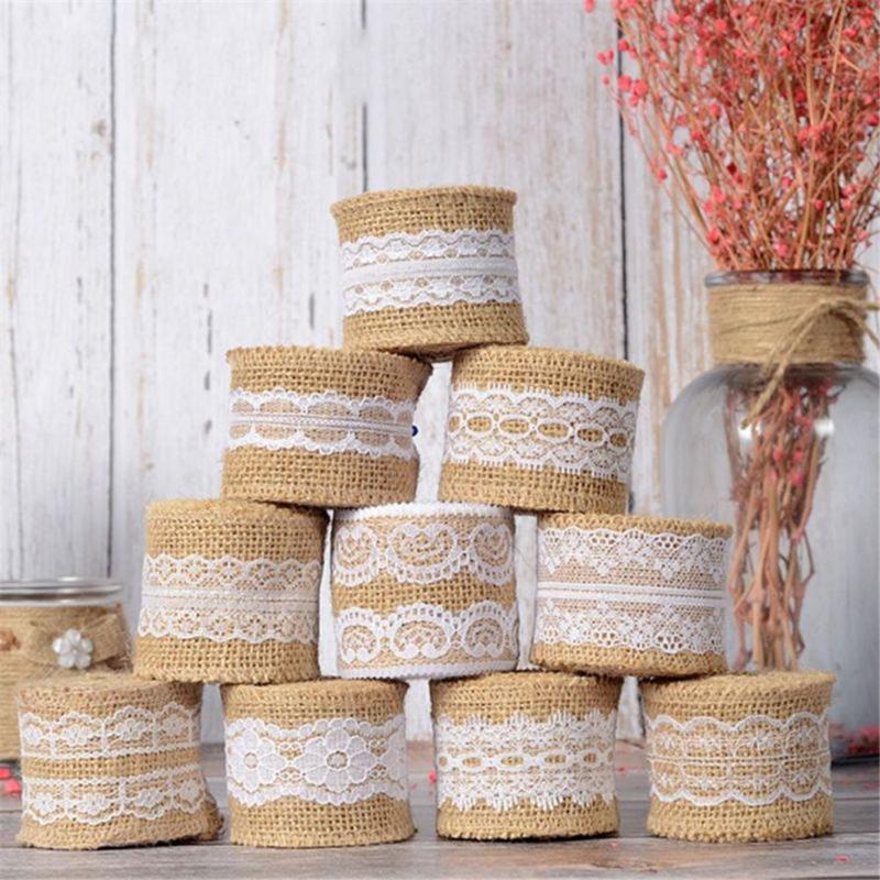 

Gift Wrap 5M Burlap Rolls Jute Ribbon With Lace Rustic Vintage Style Hessian DIY Handmade Table Accessories Wedding Decoration