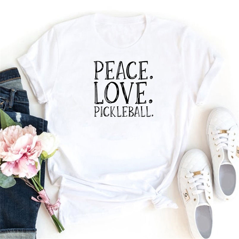

Fashion Peace Love Pickleball T-shirt Femme Letters Pattern Womens T-Shirt Casual O-neck Tshirt Black Tide T Shirt 210423, Gray