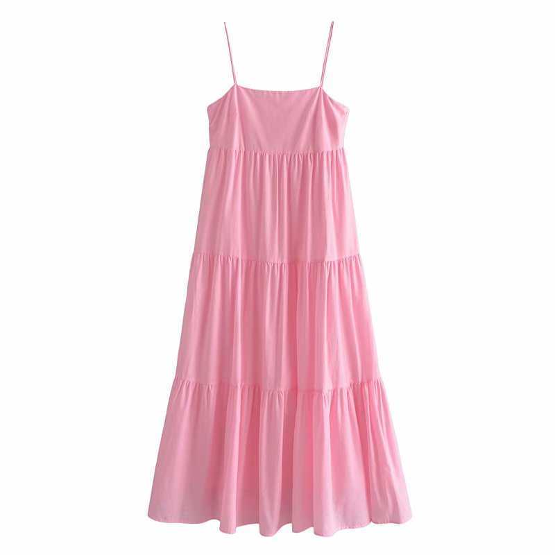 

Summer Women Sling Dress elegant lady Casual Woman Pink Maxi dress 210709