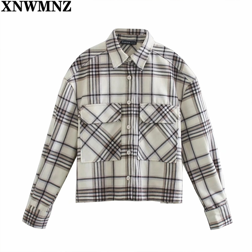 

women Fashion check Flannel shirt ladies Female girls Vintage long pleated cuffs sleeves Chic asymmetric hem Tops 210520, Multi