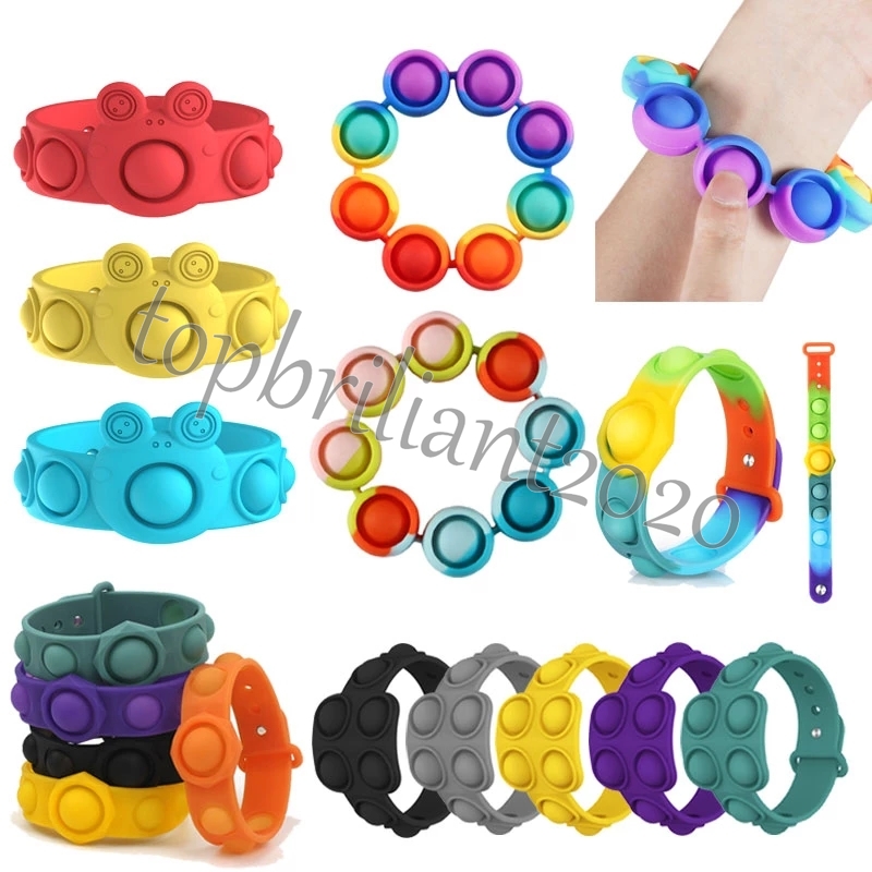 

Rainbow Push Bubble Bracelet Fidget Toy Children Adult Antistress Sensory Educational Toys Tie-Dye Wearable Reliver Stress Toys