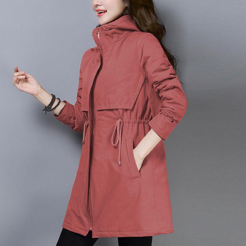 

Women's Trench Coats 2021 Spring Autumn Coat Adjustable Waist Slim Lady Long Zipper Outwear Casual Pocket Female Windbreaker Lining, Black