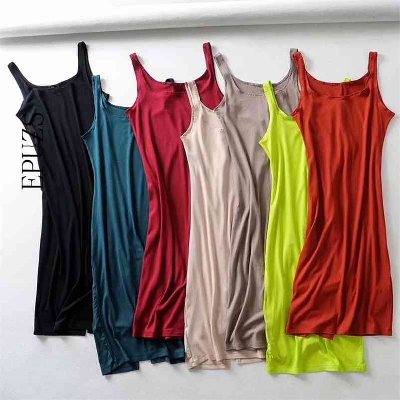 

Fashion green black Split sexy dresses Elegant vintage cotton vestidos sleeveless beach women summer office casual 210521, Orange