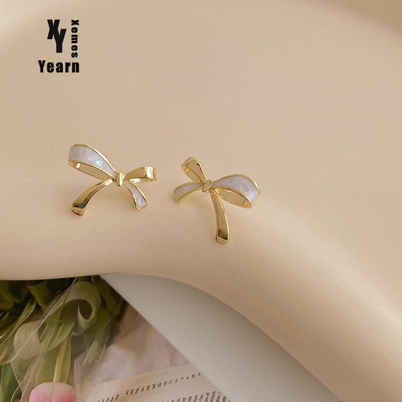 

Stud Lady's Elegant Drop Glaze Metal Bow Earrings For Woman In 2021 Korean Fashion Jewelry Sweet Student Girls, Golden;silver