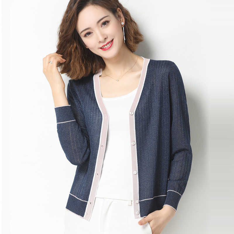 

ropa de mujer Women Sweater and Cardigans V neck Elegant Knitting Cardigans Button Up Sweater Coat Fall Clothing 210604, Navy blue