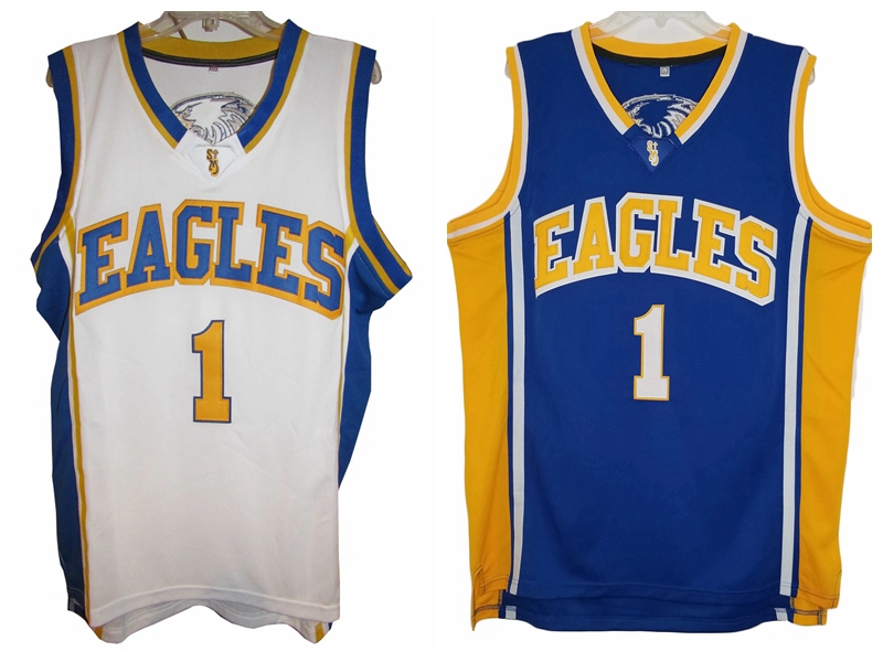 

Custom Klay 1# Thompson High School Basketball Jersey Retro Stitched White Blue Any Name Number Size -4XL