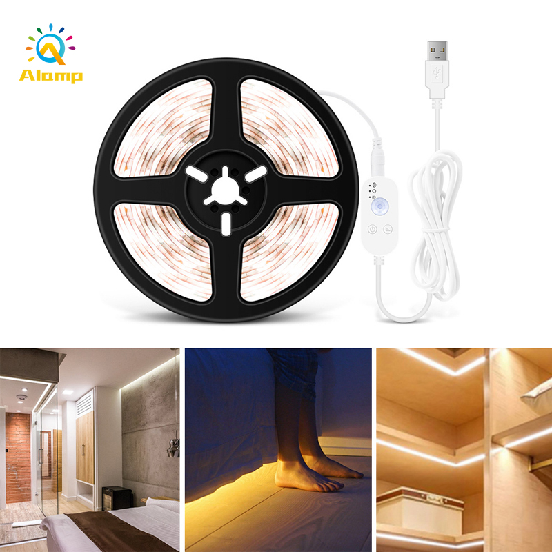 

Smart LED Cabinet Light USB Powered Motion Sensor Strip Lights Wireless 60LEDs/M Stairs Wardrobe Bed Side Dimmable Tape Lamp