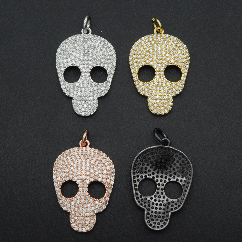 

High Quality CZ Metal Copper Skull Beads Charm DIY Pandora Pendant for Necklace Jewelry Making