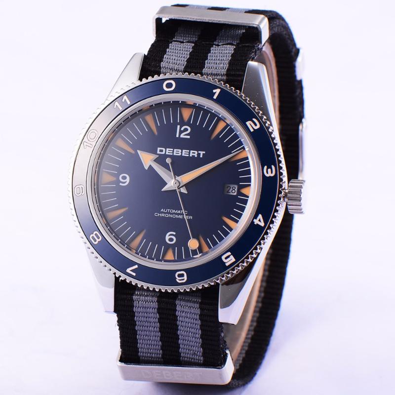 

Wristwatches Sapphire Glass Debert 41mm Black Bay Blue Dial Rotating Ceramic Bezel Miyota 821A Automatic Men Watch, As pic