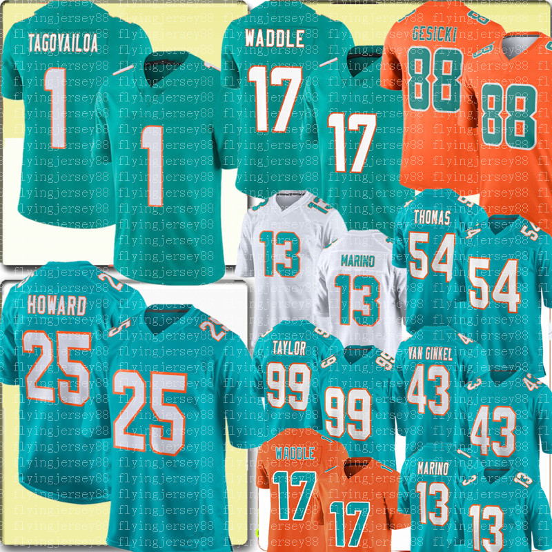 

1 Tua Tagovailoa 25 Xavien Howard Jersey 17 Jaylen Waddle 88 Mike Gesicki Football Jerseys Dan Marino Jason Taylor Zach Thomas Andrew Van Ginkel DeVante Parker, Women {s-xxl}