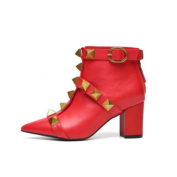 

European and American fashn women's thick heel zipper 6-inch boots fashion pointed rubber wear-resistant outsole rivet desert winter snow ankle height 7cm size 35-41