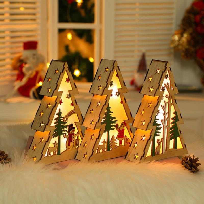 

Christmas Decorations Tree Shape Wooden Night Light Luminous Small House Five-pointed Star Ornaments