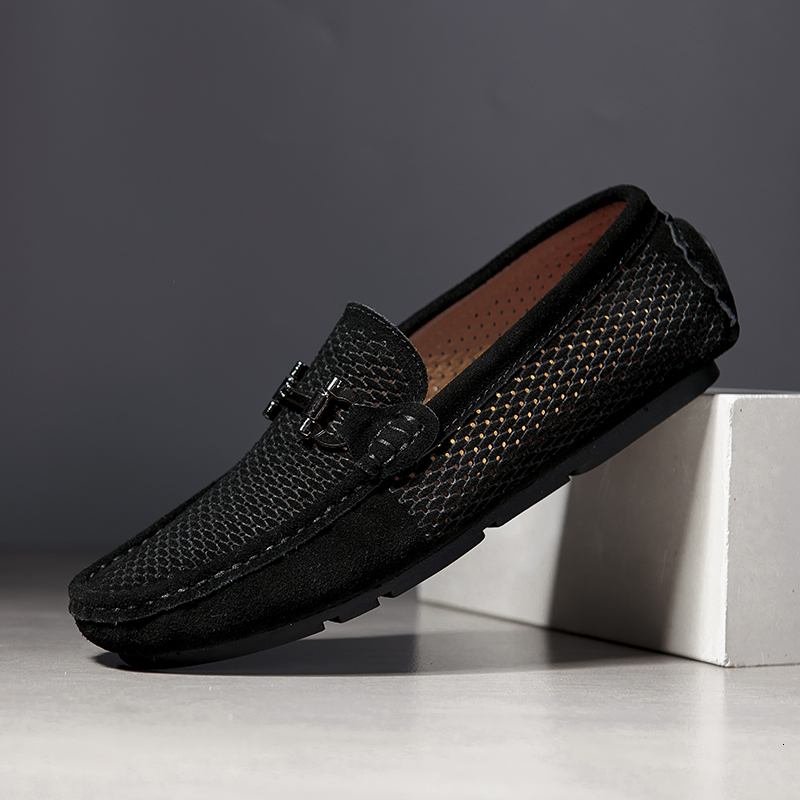 

dress shoes size 37-46 breathable suede leather loafers men flat men's classic driving fashion casual summer moccasins o4z5, Black