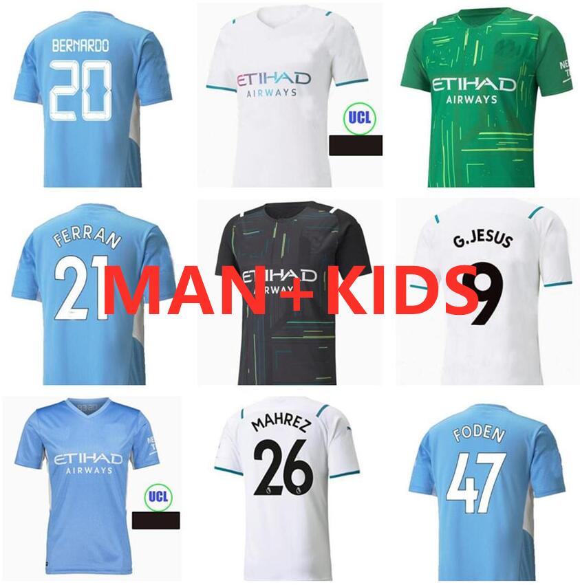 

DE BRUYNE STERLING FERRAN MANCHESTER soccer jerseys 21 22 CITY away WHITE FODEN 2021 2022 G.JESUS BERNARDO MAHREZ MAN men+kids long Gundogan, Black;yellow