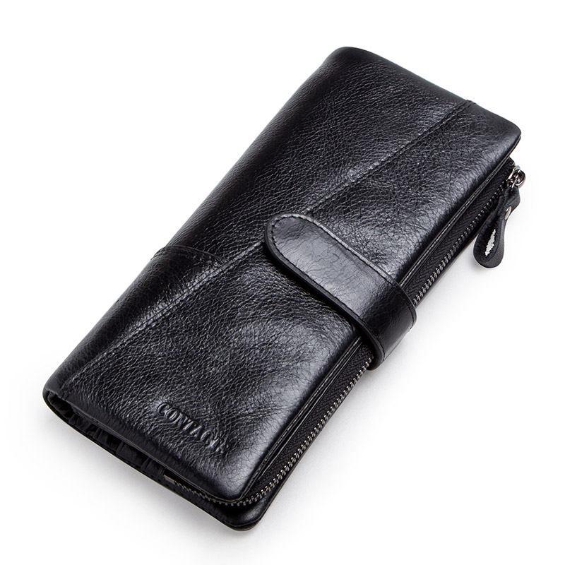 

Genuine Leather Wallet Contact's Fashion Coin Purse For Ladies Women Long Clutch With Cell Phone Bags Card Holder, Black