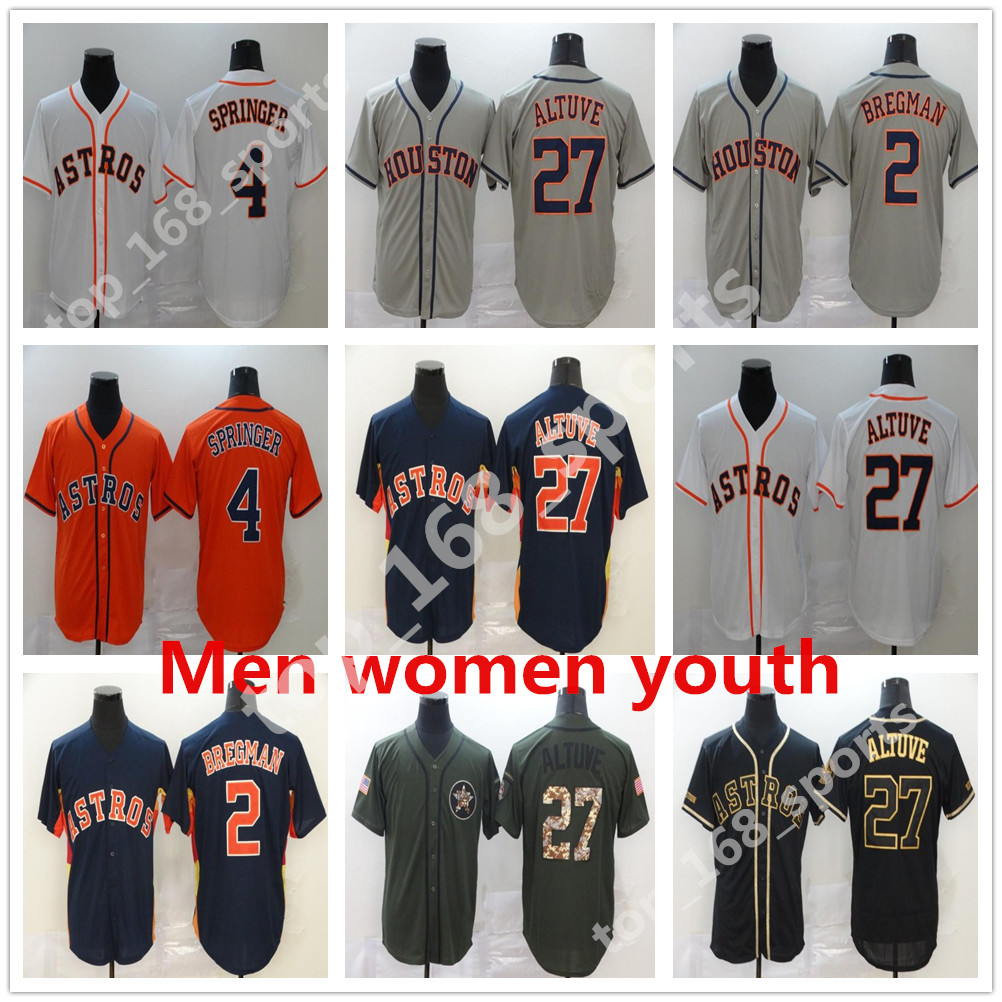 

2021 Houston Men Women kids youth Baseball jerseys 27 Jose Altuve Jersey 4 George Springer 2 Alex Bregman Astros Stitched Navy Blue Orange White Grey Black, As pic