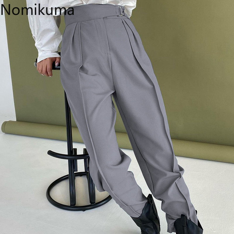 Nomikuma Elegant High Waist Pants Women Korean Spring Summer New Long Trousers Causal New Vintage Harem Pants Femme 6F609 210427
