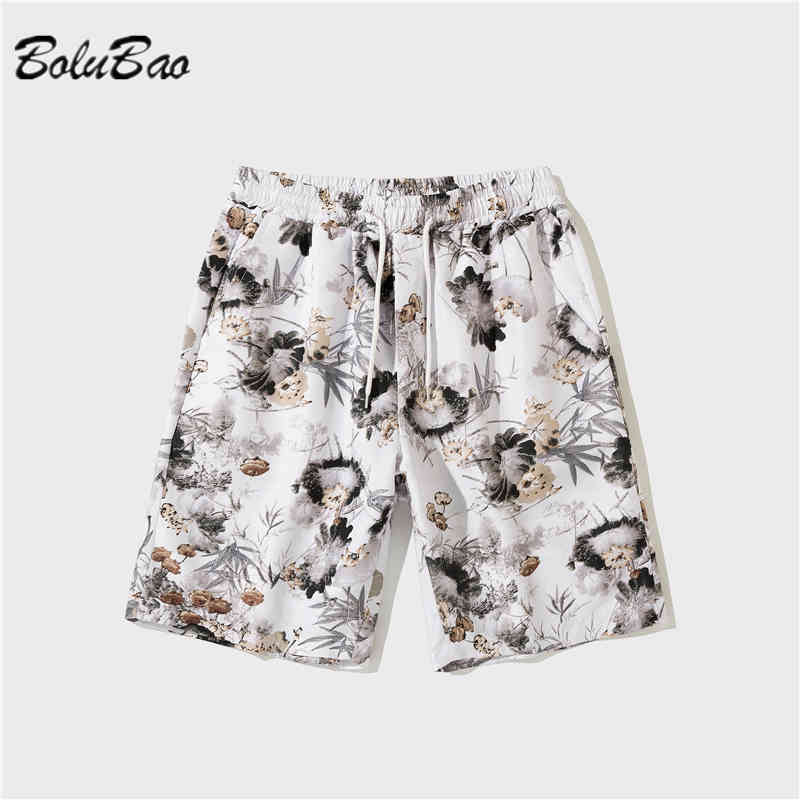 

BOLUBAO Summer Men Casual Shorts Ink Painted Breathable Beach Drawstring Shorts Fashion Loose Men Shorts 210518, White
