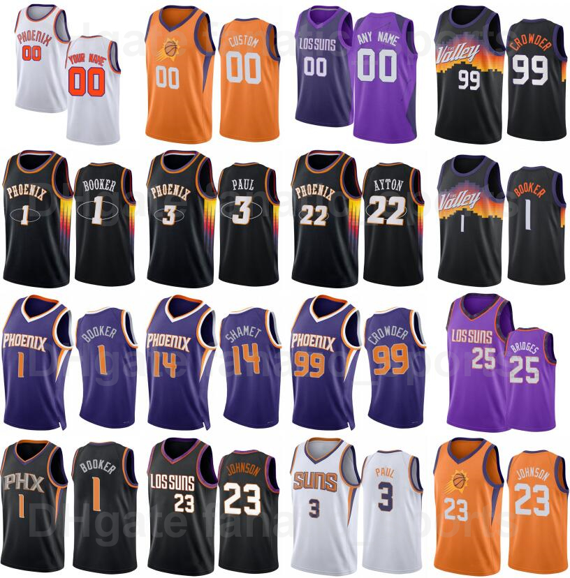 Maillot de basket-ball imprimé du 75e anniversaire Chris Paul 3 Jae Crowder 99 Frank Kaminsky 8 JaVale McGee 00 Devin Booker 1 DeAndre Ayton 22 M