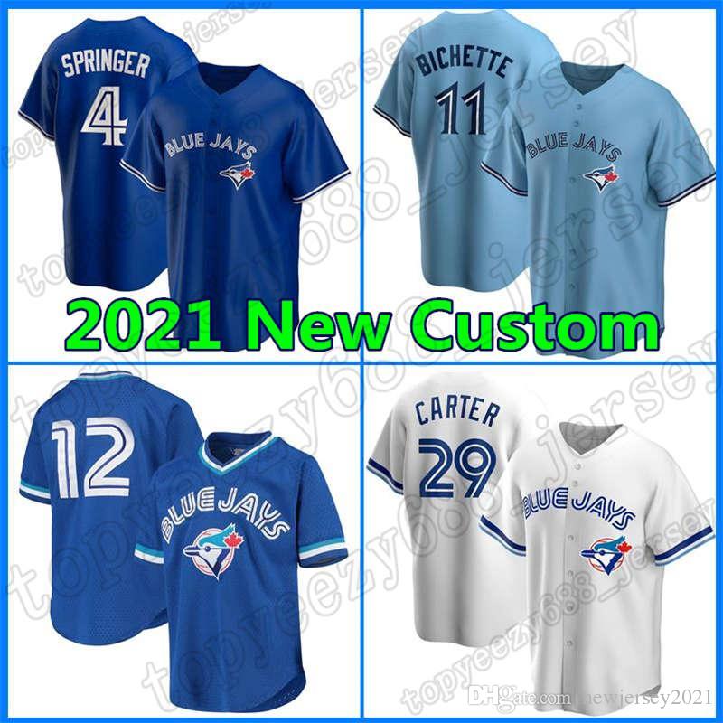 

4 George Springer Jersey 27 Vladimir Guerrero Jr Custom Blue Baseball Jays 10 Marcus Semien 8 Cavan Biggio 11 Bo Bichette 12 Roberto Alomar, Blue;black