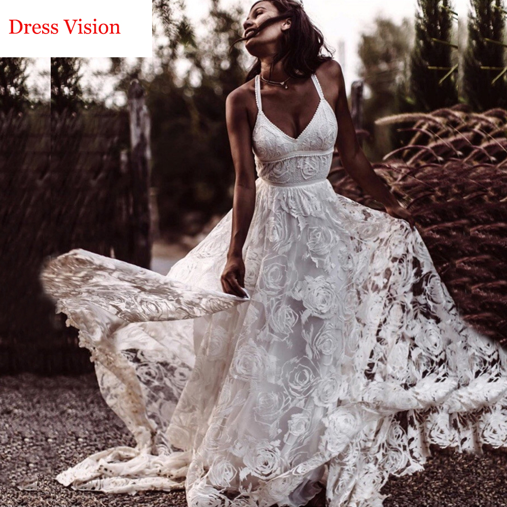 

Sexy Boho hochzeit party kleid Beach Lace Elegant Wedding Dress Long Bridal Dress Bride Gown vestido de novia, White
