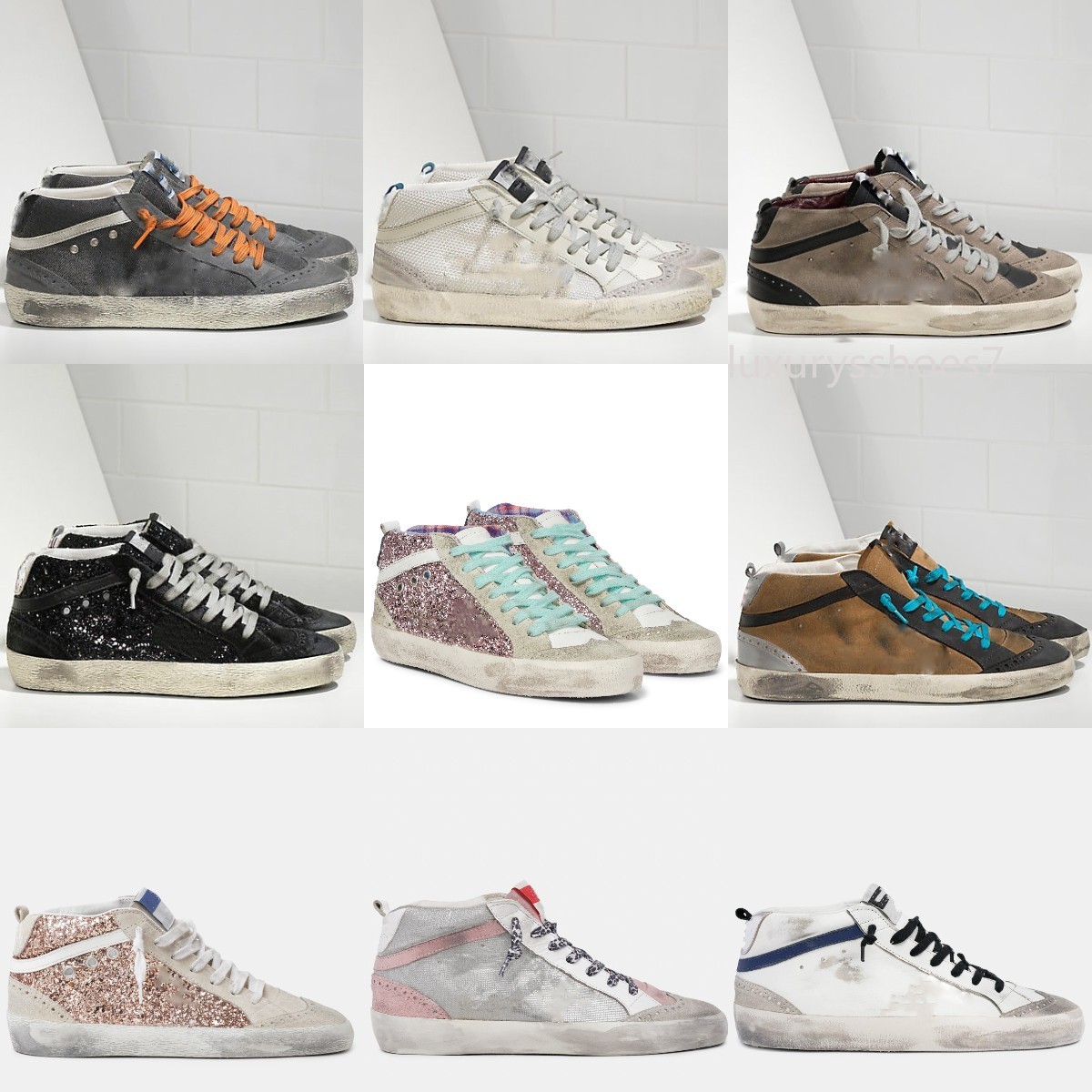 

Italy Golden Mid star high top Sneakers Fashion Women casual shoes luxury Trainers Sequin Classic White Do-old Dirty Men shoe, Custom style