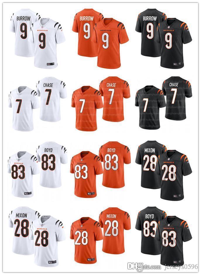 

Men Women Youth Cincinnati Bengals 9 Joe Burrow 7 Ja'Marr Chase 28 Joe Mixon 83 Tyler Boyd 85 Tee Higgins Football Jerseys, Black;red