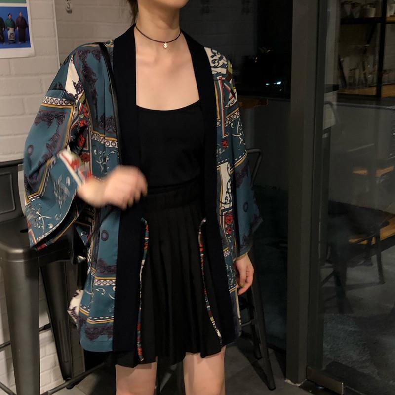 

Vintage Kimino Blouse Beach Sexy V-neck Cardigan Women Chiffon Shirt Harajuku Loose Cool Girl Shirts Tops Kpop Streetwear Blusas Women's Blo, White