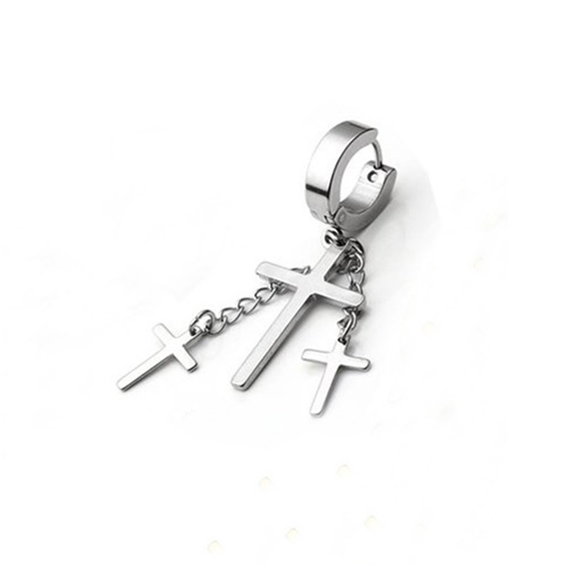 

1 Piece Punk Stainless Steel Stud Earring Men Cross Earring Fashion Tassels Crosses Body Piercing Jewelry Black1 952 T2, Golden;silver