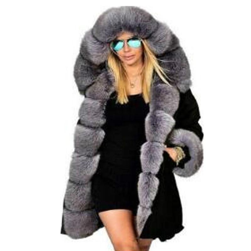 

Women's Fur & Faux Plus Size Women Winter Jacket Coat Hooded Overcoat Cotton Warm Parka Thick Furs Military, Black