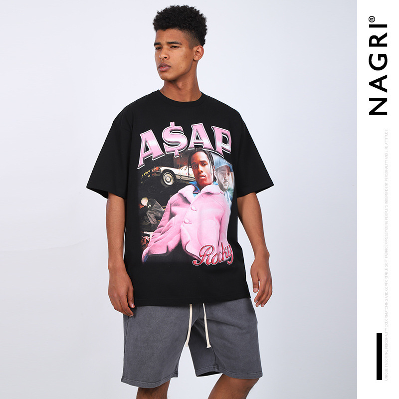 

Nagri Men' Homage Tees Short Sleeve T2pac Asap Rocky T-shirt, Black