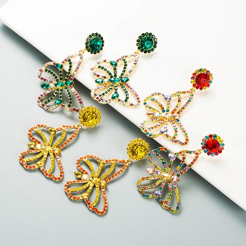 

S925 Silver Pin Butterfly Earrings Fashion Women Studs Colorful Crystal Rhinestone Animal Pendant Drop Jewelry Gifts Lady Girls Street Party Charming Accessories
