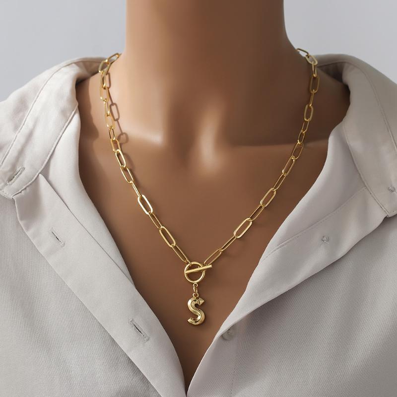 

Pendant Necklaces Toggle Clasp Letter Initial Necklace For Women Capital A-Z Alphabet Gold Chain Thick OT Buckle Choker Hip-Hop Jewelry