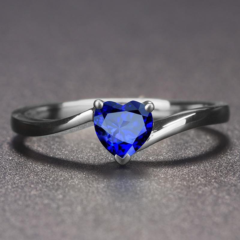 

Luxury Silver Color Ring Heart Shape Red Blue Crystal Engagement Rings For Charm Women Fashion Wedding Jewelry Wholesale Gift