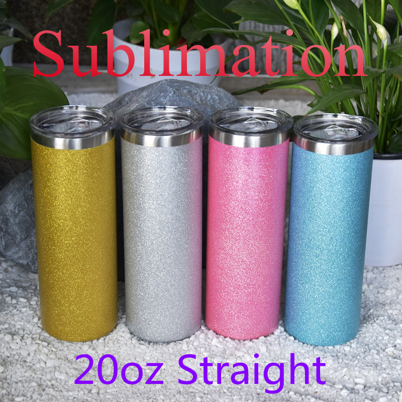 

20oz Sublimation Tumblers Texture Powder Glitter Straight tumbler clear Straws & Lids Double Wall Vacuum Insulated Coffee Beer Milk Water drinking Cups A12, 20oz glitter
