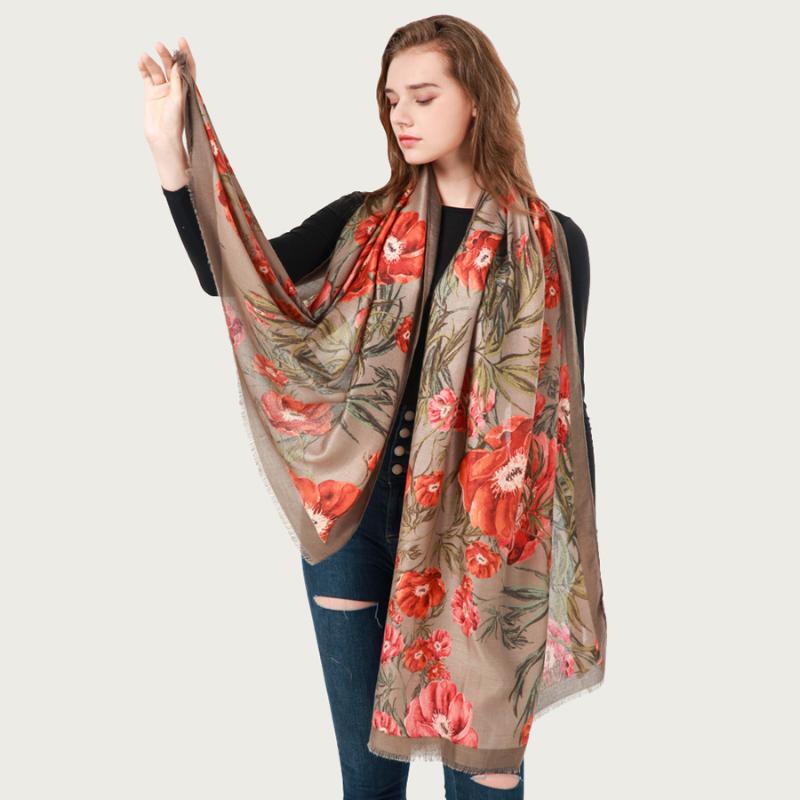 

Scarves Elegant Floral Women Hijab Scarf Soft Flower Pattern Head Smooth Cotton Large Shawl Stole [6809]