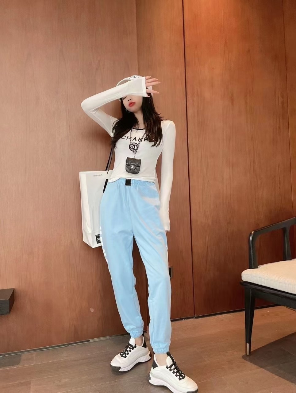 

casual pants b family letter sports, Black;white