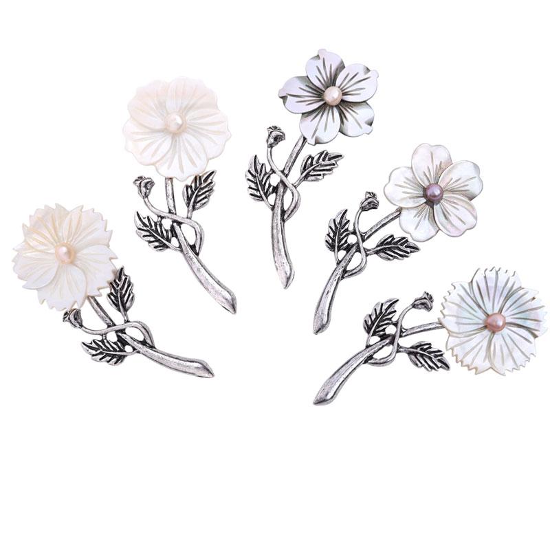 

Pins, Brooches Vintage Alloy Cute Flower Bird Natural Shell Brooch Pins Pandent Christms Gift For Women Pendant, Gray