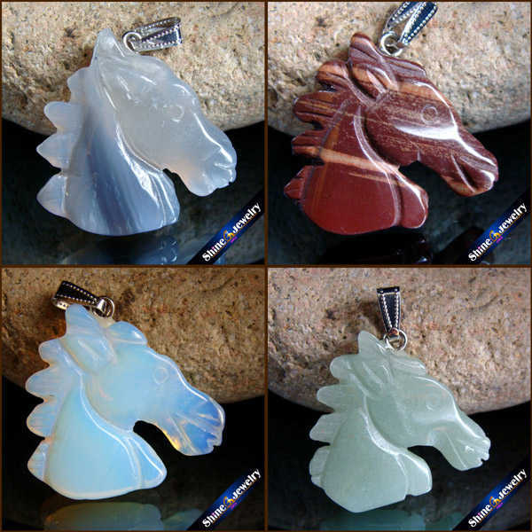 

Real Natural Stone Hand Carved Horse Head Amulet Lucky Men Pendant Necklace Fashion Animal Agates Crystal Jewelry Beads 1PCS