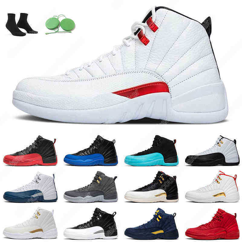 

12 Twist men Basketball Shoes 12s Reverse Flu Game Indigo University Gold Dark Grey Taxi mens trainer outdoor sneakers, White