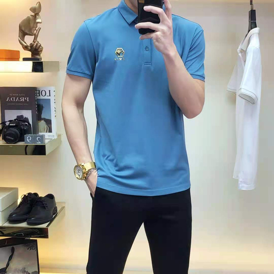 High quality summer men&#039;s T-shirt and Polo shirt fashion eagle beak pattern ribbed sleeve top-image-707089697