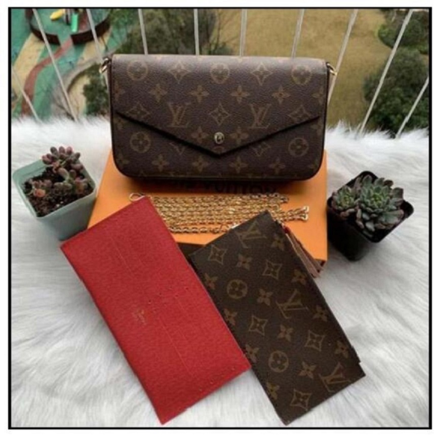 

GGLVLouisVutton YSLVITTON Designer Bags M61276 Felicie chain bag fashion Envelope Handbag clutch wallet purse tote Flip Dinner evening bages, Brown