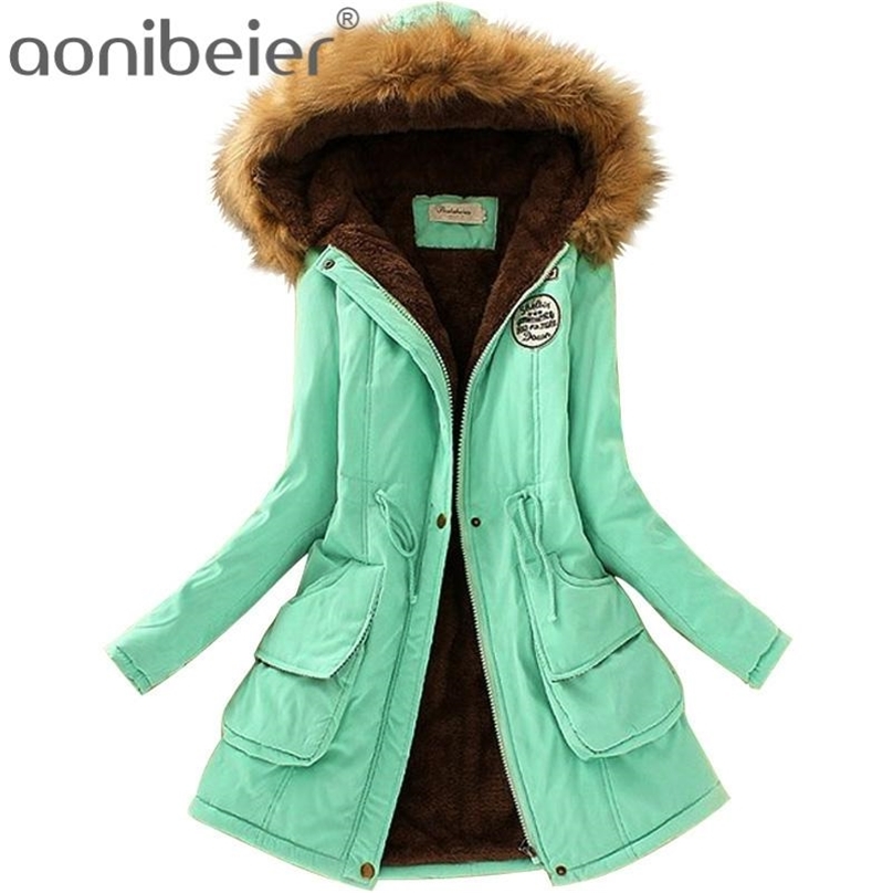 

Aonibeier Parka Women Coats Fashion Autumn Warm Winter Jackets Lady Fur Collar Long Plus Size Hoodies Cotton Outwear 211018, Grass green